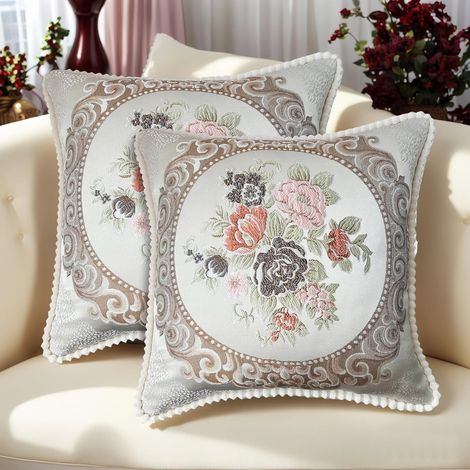 JSSEVN - Cushion Cover 48x48 Set of 2, Jacquard Fabric Sofa Cushion Covers, Vintage Cushion for Bedrooms, Sofa, Home Decor (1/4)