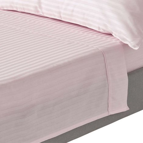 HOMESCAPES Dusky Pink Violet Egyptian Cotton Satin Stripe Flat Sheet 330 Thread Count, Double - Dusky Pink Violet (1/5)