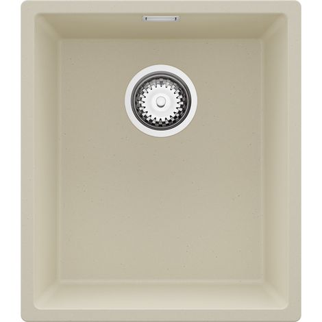 PRIMAGRAN Evier Sous Plan 41x47cm,Evier en Granit 1 bac + Kit de Vidage, Évier au meuble 45cm - London, Beige (1/5)