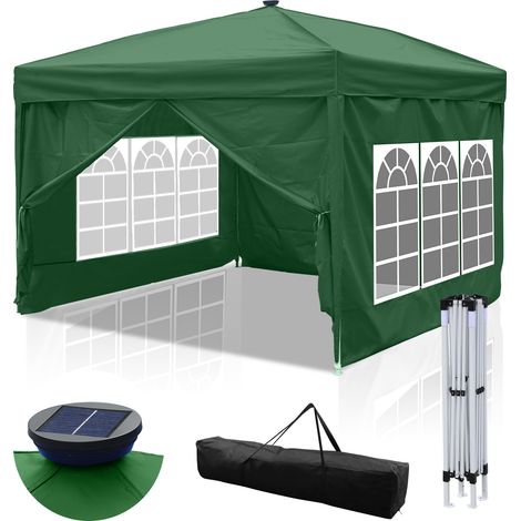 SWANEW Gazebo da Giardino Tenda Pieghevole Protezione Solare UV 50+ Tenda Pieghevole POP-UP Con Pareti Verde 3x3m con Illuminazione Solare LED (1/5)