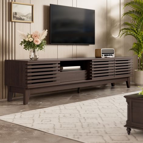 Meuble TV avec 3 Portes, 1 Tiroir et Niches Ouvertes, Design Lattes Vintage, en Panneaux de Particules, 170×35×40 cm, Naturel (1/5)