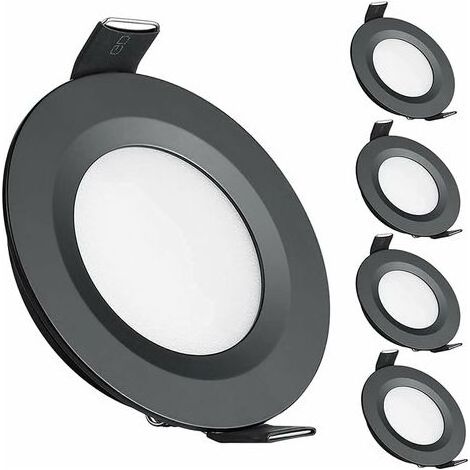 4 x Spot LED Encastrable 12V Trou 58-65mm 3W 6400K Plafonnier Encastré pour Camping-car Bateau Caravane Van Yacht, Blanc froid (Noir) (1/5)