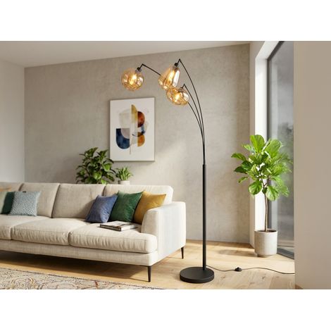 Große Stehlampe LUMINA mit 3 Glas Lampenschirmen amberfarbig, Höhe 200cm (1/5)