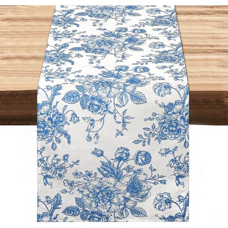 Rose Bleue Chemin de Table Esquisse Monochrome(33X183 cm) Vintage Coton et Rouleau Toile de Jute Chemin de Table Decor pour Table Basse de Mariage Restaurant Table Basse (1/5)