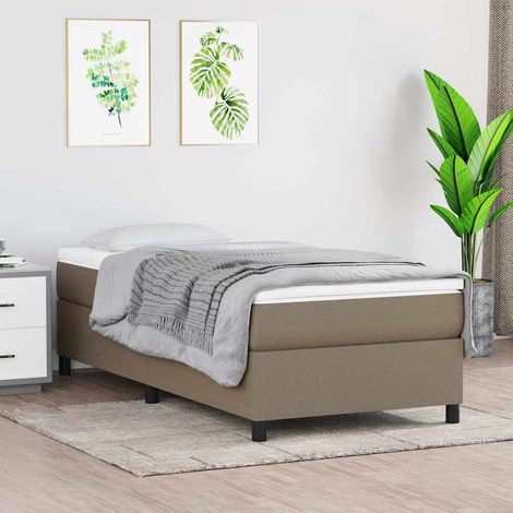 Cama box spring con colchón tela gris taupe 80x200 cm (1/5)