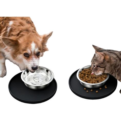 Filiyano-Dessous de plat rond en silicone pour gamelle (27 cm) - Plateau imperméable et antidérapant pour animaux de compagnie - Noir (1/5)