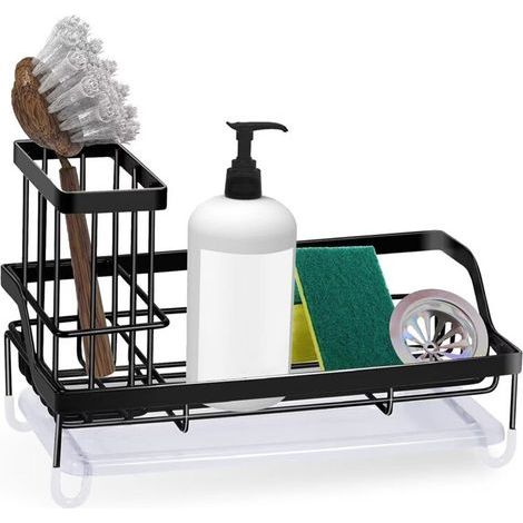 Rangement Evier Cuisine Support Brosse Éponge Organiseur pour à Poser Acier Inoxydable,Noir - RWEtagère et rangement de douche (1/5)