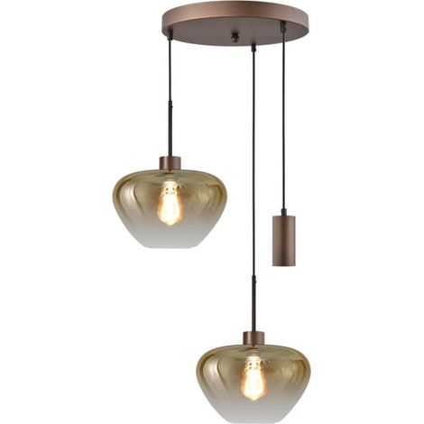 Suspension 3 lumières Genua marron avec 2x verre doré Ø 29cm et 1 pendentif - 2972-15-15-35-3MC129 (1/3)