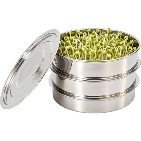 Bacs de germination en acier inoxydable 304, germoir pour graines à germer, plateaux de culture empilables avec couvercle et récupérateur d’eau, pour haricots, luzerne et herbe de blé (1/5)