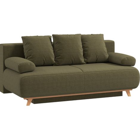 Sofá cama con respaldo ajustable, arcón y tapizado de cordón verde oscuro HAVRYA (1/5)