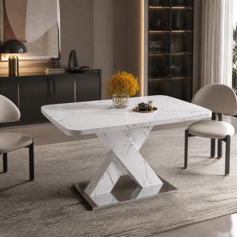 Tavolo allungabile rettangolare 120-160 cm bianco effetto marmo, MDF e acciaio DESVIAE (1/5)