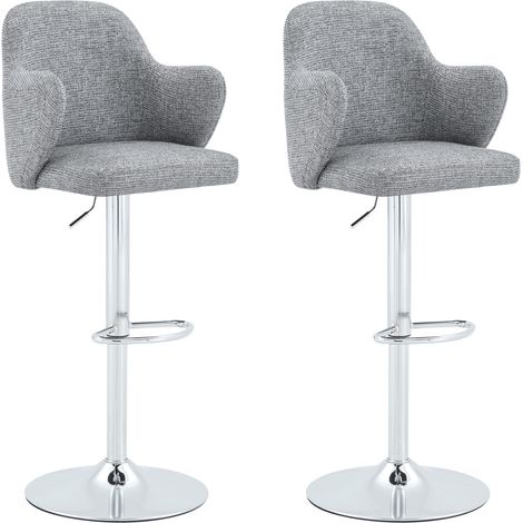 Set de 2 taburetes de bar regulables giratorios 360° con reposabrazos y tapizado gris HOMVRA (1/5)