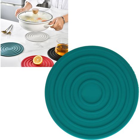 Dickes, rundes, wärmeisolierendes Ablagefach, konzentrischer Kreisuntersetzer für Töpfe und Schüsseln, hitzebeständige, hitzebeständige Tischmatte, Untersetzer, rutschfeste Matte, grün. (1/5)