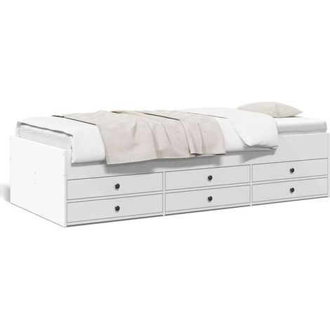 Canapé-lit avec tiroirs, matelas non inclus, blanc, 90 x 190 cm (1/5)