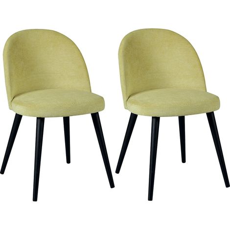 MOLLY - Lot de 2 Chaises Tissu Jaune Piètement Bois Massif (1/3)