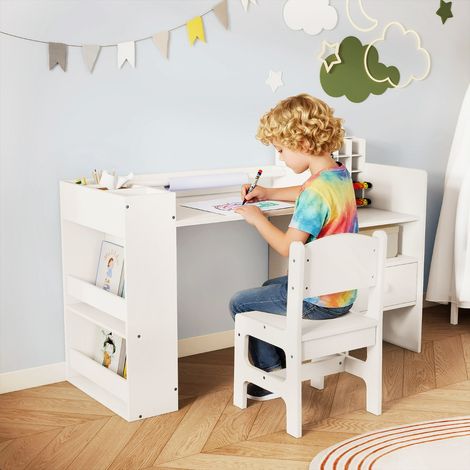 Ensemble Table et Chaises pour Enfants Bureau de Peinture pour Enfants avec Porte-rouleau de Papier Amovible et Armoire Cubique Blanc (1/2)