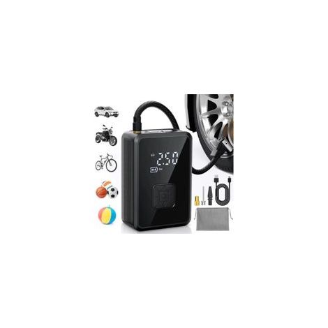 Mini compressore d'aria portatile senza fili per pneumatici auto, 150 PSI (10,3 bar), gonfiaggio rapido, cilindro da 17 mm, ricarica USB Type-C, tubo flessibile da 30 cm e borsa per il trasporto. (1/4)