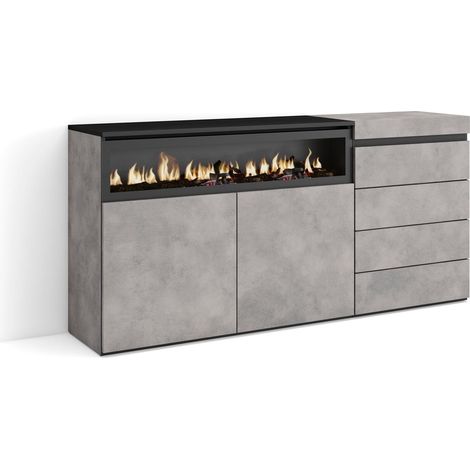 Skraut Home - Buffet, Bahut, Meuble de Rangement, 157x75x35 cm, Chambre à coucher, pièce, Cheminée électrique, Commode, Buffet, Style moderne, Gris Ciment (1/5)