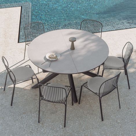 Set de mesa 145-200x145 cm extensible en aluminio Begur y 6 sillas de jardín en acero Anerina SKLUM