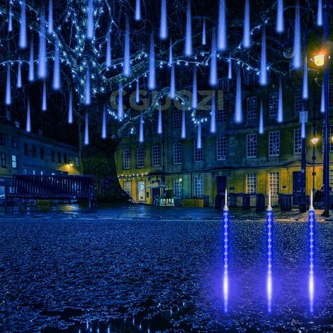 Pluie Météore Imperméable 50cm 8 Tubes Goutte d'Eau Flocons Neige Lumière en Cascade pour Mariage Fête Noël, Bleu Scintillant (1/4)