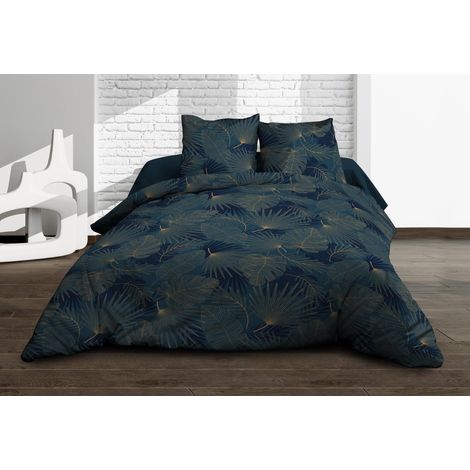 Housse de Couette 220x240 + 2 taies - Pur Coton 57 Fils - Bleu (1/3)