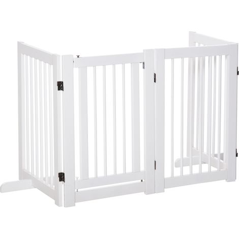 Barrière pour chien, barrière de sécurité autoportante avec pieds, 204 x 75 cm, en bois, pour escaliers, portes, cuisine, couloir, 4 panneaux, blanche (1/5)
