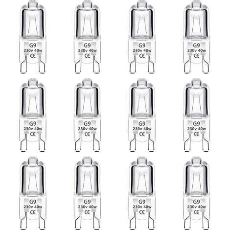 Lot de 12 ampoules halogènes G9 40 W 230 V dimmables – Blanc chaud sans scintillement – Pour lustres et éclairage d'armoires
