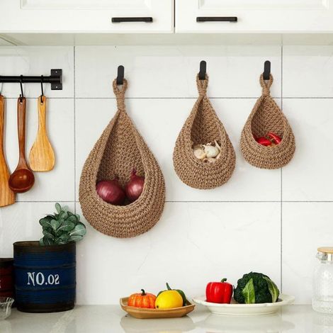 Panier Mural - Panier A Oignons - Rangement Fruits Legumes - En Jute Naturelle - Pour Cuisine Maison Ou Restaurant - 3 Tailles Disponibles (1/5)