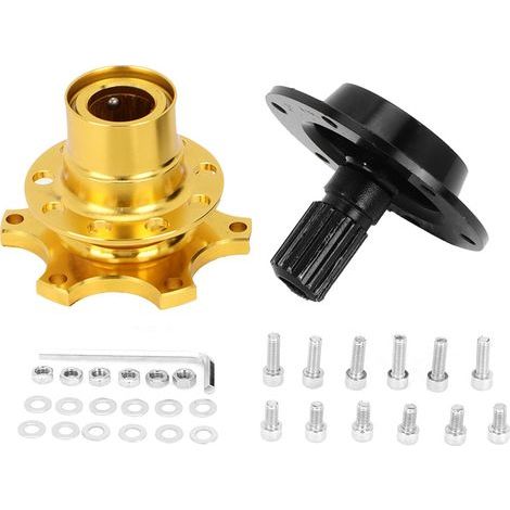 Cryfokt Moyeu de Volant à Dégagement Rapide à 6 Trous, Durable pour la Course Professionnelle, Facile à Utiliser pour Les Voitures Modifiées avec Klaxons Externes (Gold) (1/5)