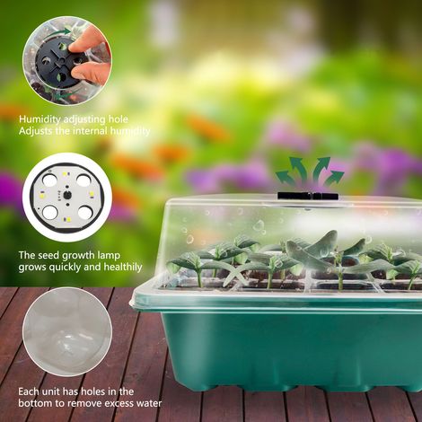 Ensemble de 12 lampes de croissance LED pour plantes, comprenant un plateau de semis et un plateau de démarrage. (1/5)