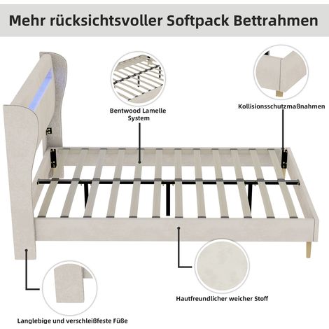 Lit moderne minimaliste rembourré 140×200cm beige,tête de lit moelleuse,base basse sans rangement ni élévateur gaz,meuble chambre sans matelas-Ha