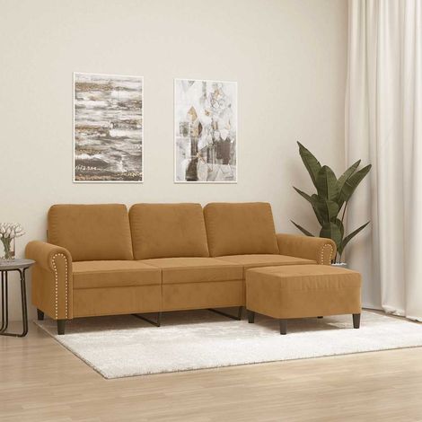 3-Sitzer-Sofa mit Hocker Braun 180 cm Samt