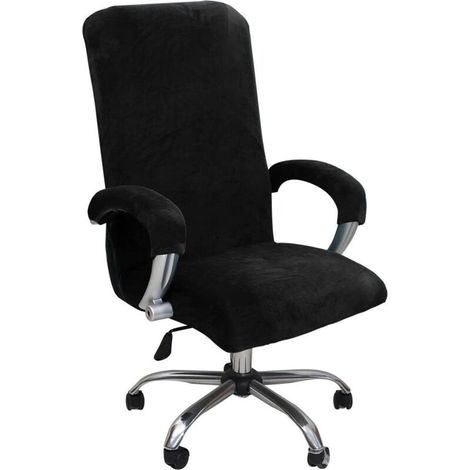 Housse de Chaise de Bureau avec Accoudoir Peluche Velours Couleur Unie,Housse pour Chaise Tissu élastique Amovible et Résistante pour Fauteuil de Bureau Rotatif Chaise,Noir(XL)