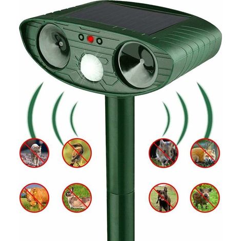 Ultraschall-Tierabwehr, vertreibt Katzen, Hunde, Vögel und Nerze, solarbetrieben, ideal für den Garten (grün) (1/5)
