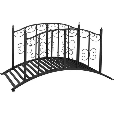 Puente De Jardín De Acero 1,19 M Puente Para Estanque Con Barandilla Puente Decorativo Con Estampado Floral Puente Decorativo Hasta 120 Kg Para Balcón, Terraza, Negro