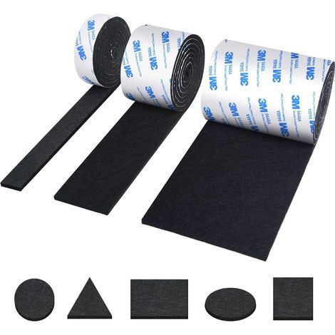 3 Rouleaux - Feutre Autocollant - Patins Antiderapants - Protection Meubles Et Plancher - Decoupe Libre - Noir - 120x10cm 120x5cm 120x2cm (1/5)