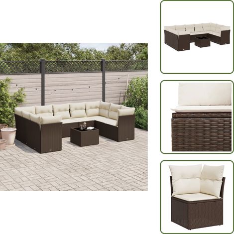 The Living Store 10-tlg. Garten-Sofagarnitur mit Kissen Braun Poly Rattan - Gartentisch (1/5)