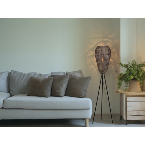 Orientalische LED Tripod Stehleuchte aus Metallgeflecht in Altmessing, H: 140cm (1/5)
