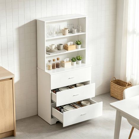 Librería mueble de almacenaje de 6 niveles con 3 cajones y 3 estantes abiertos, blanco (1/5)