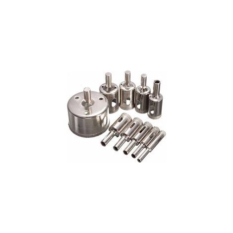 Kit de scies cloches diamantées pour la découpe de verre, de carrelage, de céramique, de marbre (8 mm, 10 mm, 12 mm, 14 mm, 16 mm, 18 mm, 20 mm, 22 mm, 26 mm, 50 mm)