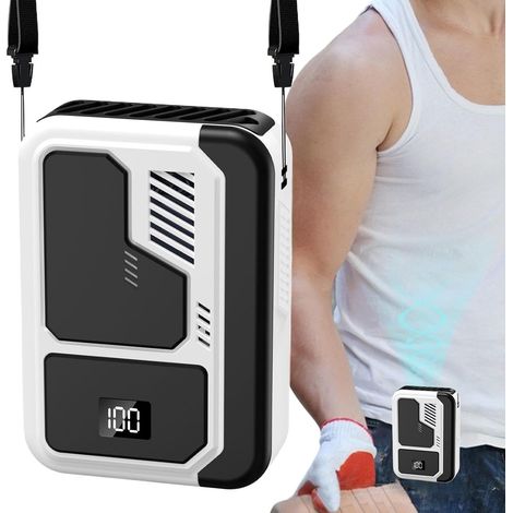 Ventilateur de taille portable avec clip  3 vitesses de ventilation, affichage numérique, rafraîchisseur d'air, idéal par temps chaud pour le camping, la randonnée, la pêche, la plage, la salle de spo (1/5)