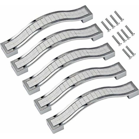 Green Mobility-Boutons et poignées de meubles,Lot de 5 poignées de tiroir en alliage strass cristal pour commode armoire de cuisine placard, Silver, 96MM-5PCS (1/4)