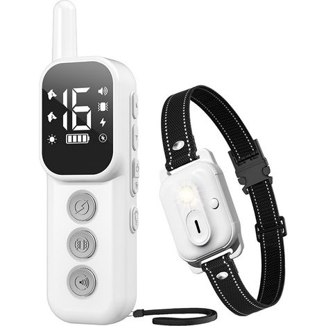Collier de Dressage pour Chien - Portée 1000m, Êtanche IP67, 4 Modes de Dressage (Lumière, Bip, Vibration, Choc), Double Canal avec Verrouillage de Sécurité pour à Tous Les Chiens(Blanc) (1/5)