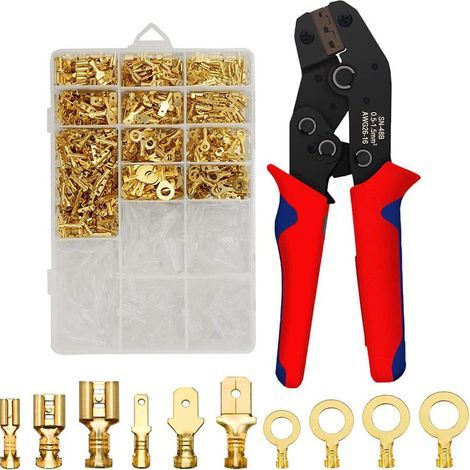 AGE Kit d'outils de sertissage, pince à sertir à cliquet, avec 300 connecteurs de borne à virole et 300 manchons de câble transparents, prend en charge le sertissage de 0,5 à 1,5 mm² (AWG22-16) (1/4)