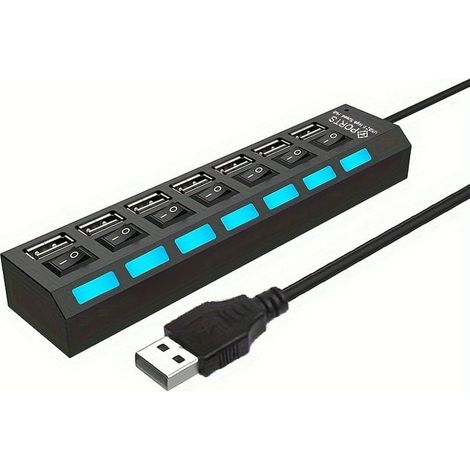 HUB USB 2.0 4 en 1 et 7 en 1, multiprise de connexion avec 4/7 ports, indicateur LED d'alimentation, station d'accueil compatible PC portable, ordinateur, Xbox, PS4 et autres appareils. (1/4)