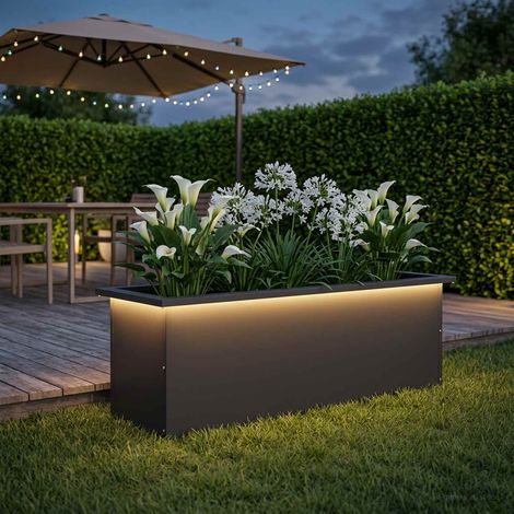 vidaXL Jardinera para jardín con luces LED Negro 30 x 100 x 30 cm (1/5)