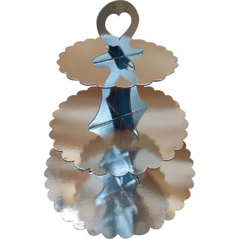 Support À Gâteaux En Carton - 3 Niveaux - Hauteur Totale 32,6 Cm - Diamètre 16 / 23 / 30 Cm - Or / Or Rose / Argent - 1 Pièce (1/5)