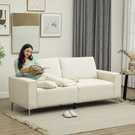 Divano a 3 posti 193x77x80 cm bianco crema in poliestere con cuscini, struttura robusta e comfort alto (1/5)