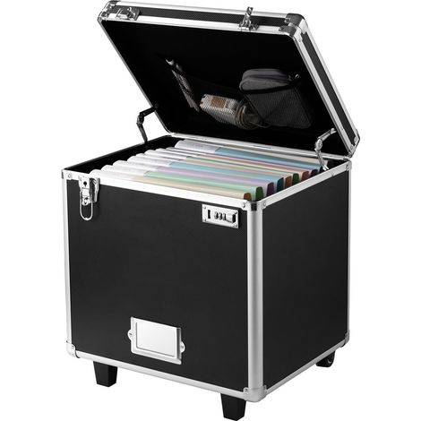 Boîte de Rangement à Dossiers sur Roulettes, 39,6 x 32 x 38,1 cm, Mallette à Documents Mobile Verrouillable Portable avec Poignée Télescopique, Serrure, pour Bureau, Voyage Affaire, Déplacement (1/5)