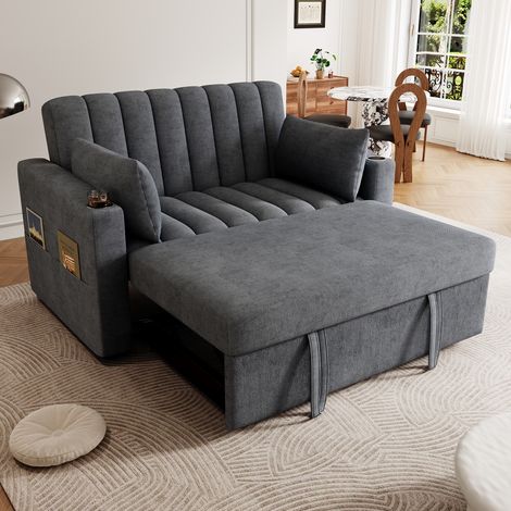 Sofá cama ajustable con portavasos y cojines gris OKMYHOME (1/5)